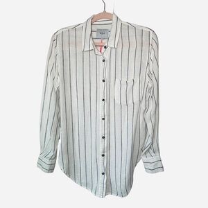 Rails X Free People Charli White/Navy Stripe Button Up Linen Blend Top Size M